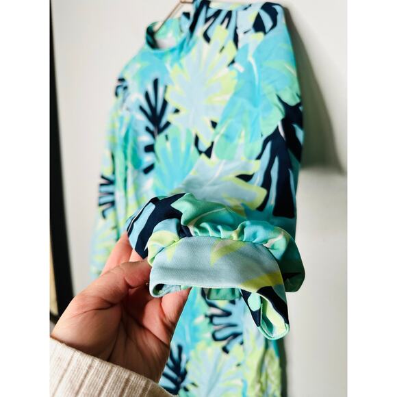 SAIL TO SABLE Blue Palm Tree High Neckline Mock Neck Mini Dress Size 8 - Picture 5 of 15